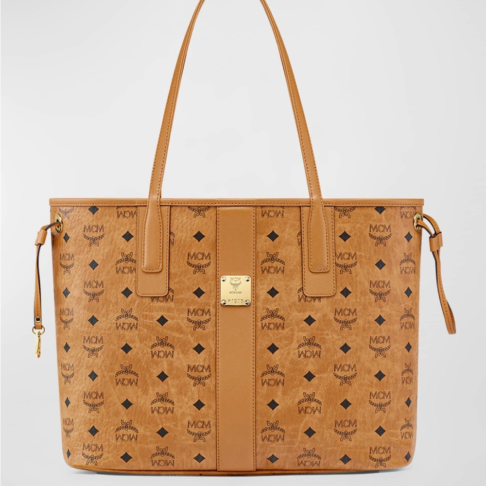 MCM Tan Visetos Monogram Shopper Tote